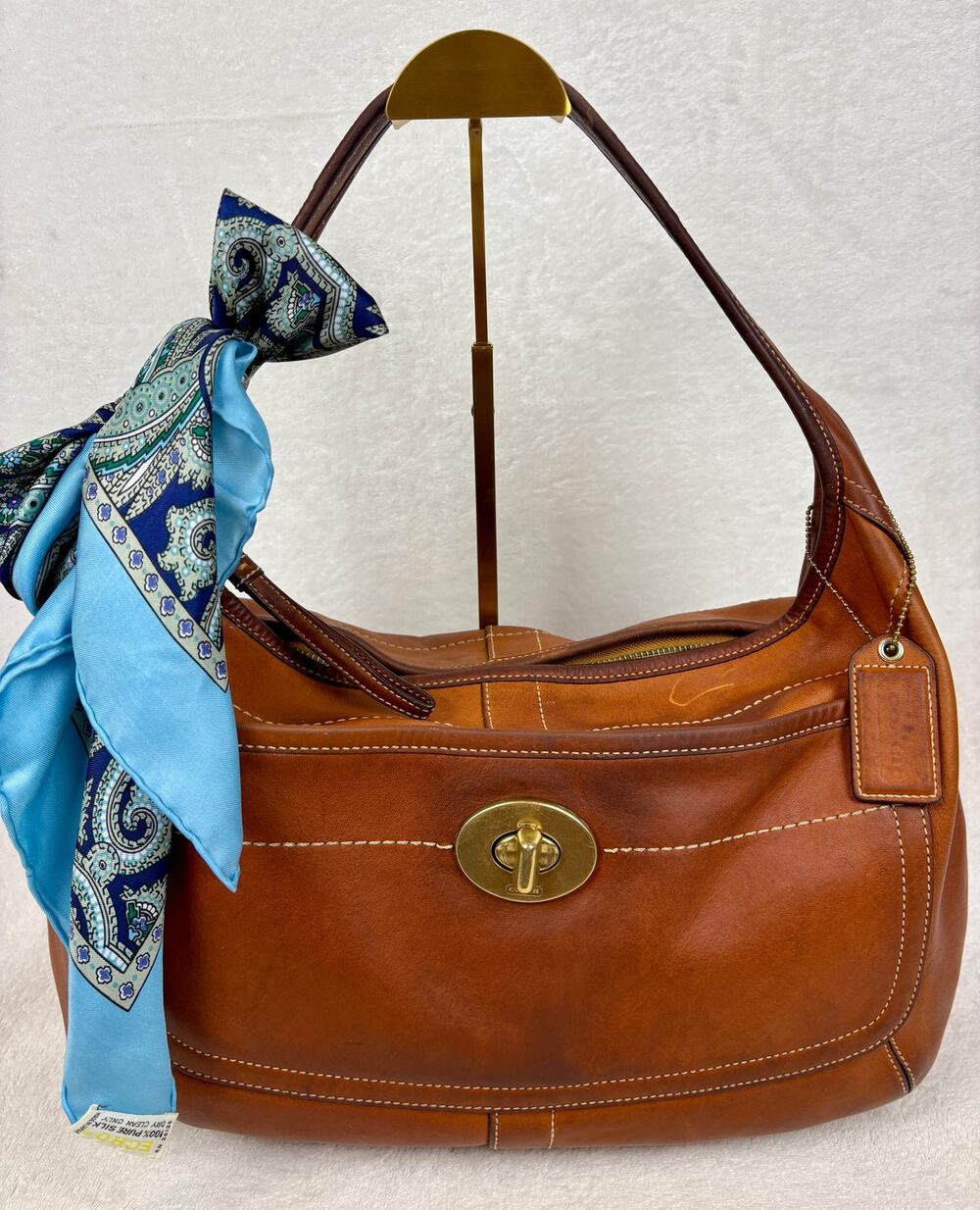 Coach Vintage Ergo XL Hobo in Whiskey Vachetta Leather with Scarf